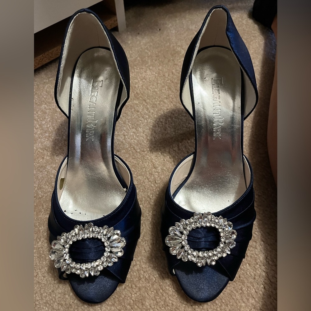 Midnight Blue Heels with Crystal Embellishment
